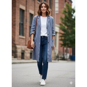 Uniqlo Long Line Linen Blazer Blue Size XL